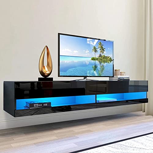 Buy 71" Floating TV Stand with LED Lights, High Glossy Wall Mounted