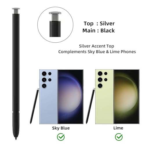 Image of S Pen S23 Ultra [withBluetooth] Compatible with Samsung Galaxy S23 Ultra 5G All Version, Stylus Touch S Pen Replacement, Silver Top Matches Sky Blue & Lime Phones (Silver)