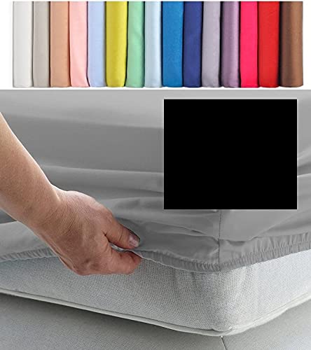 EURO DOUBLE SIZE FITTED SHEET 55" x 78" - CONTINENTAL 300 Thread Count Percale Material - Hand Made to Order - 10" (26cm) (Black)