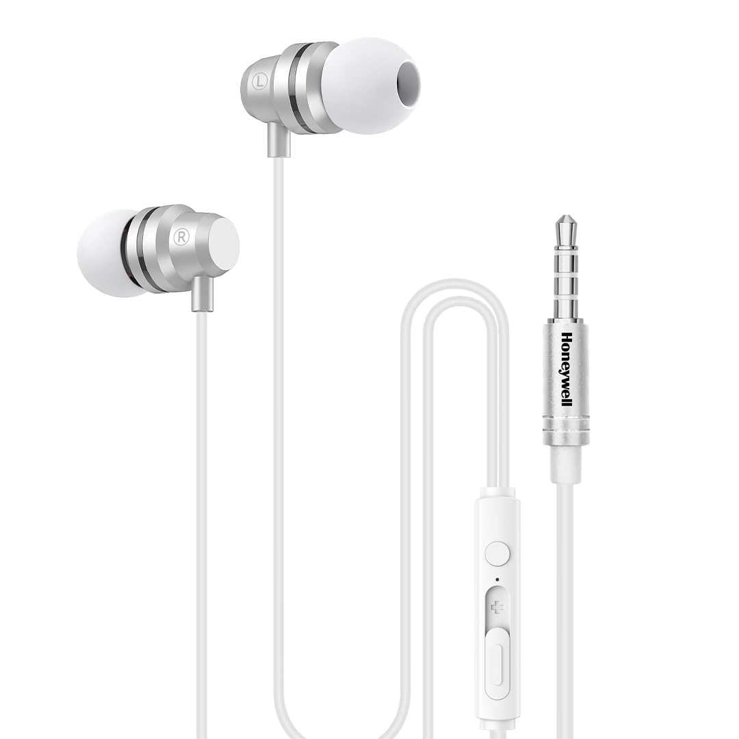 Honeywell Moxie V50 Wired Earphones with Built in Mic, 10mm*2 Drivers, Passive Noise Cancellation, Deep Bass & Clear Sound, Ultra HD Mic Quality, 3.5mm AUX, Voice Assistant Enabled, 1.2 Mtr Honeywell Moxie V50 Wired Earphones with Built in Mic, 10mm*2 Drivers, Passive Noise Cancellation, Deep Bass & Clear Sound, Ultra HD Mic Quality, 3.5mm AUX, Voice Assistant Enabled, 1.2 Mtr