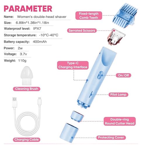 Afeitadora corporal inalámbrica recargable USB azul de doble cabezal 5