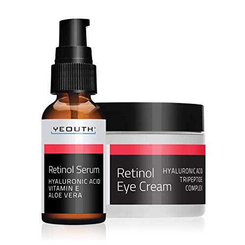 Retinol Cream Moisturizer 2.5% (1oz) Bundle with Retinol Serum 2.5% (1oz) with Hyaluronic Acid by YEOUTH.