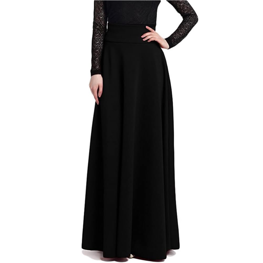 Womens Floor Length Skirt Elegant High Waist A-line Casual Vintage Solid Color Maxi Skirt