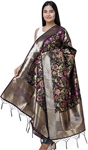 Brocade Dupatta from Gujarat with Woven Floral Motifs All-Over2