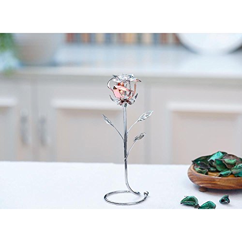 Matashi Chrome And Rose-Gold Plated Crystal Rose Metal Flower Tabletop With Clear Crystals Decorative Home Decor Ornament - Gift For Mother's Day | Birthday | Anniversary #TOP3