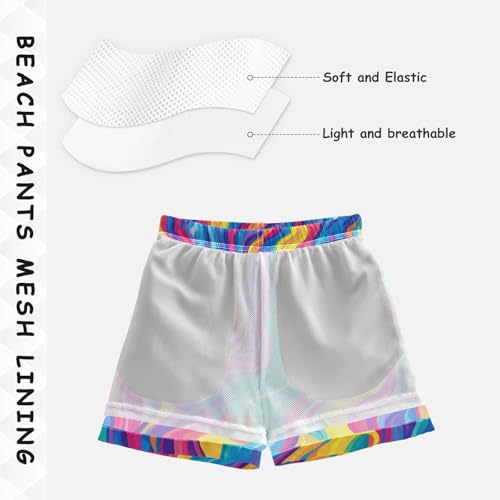 Pigsaly Boys' Swim Board Shorts Rainbow Colorful Wavy Boy's Swim Trunks Kids Swimwear 4T4