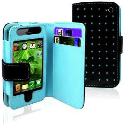 Leegoal Wallet Dot Leather Case for iPhone 4/4S - Black/Blue