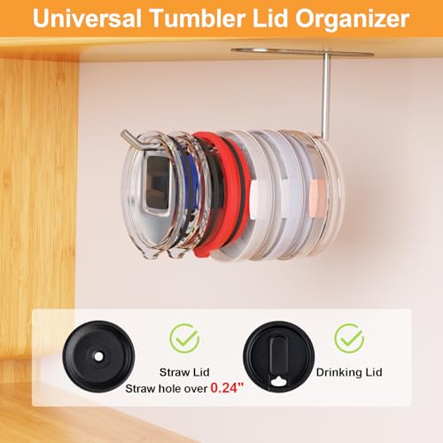2 Pack Tumbler Lid Organizer, Space Saving Cup Lid Organizer for Yeti/Stanley/Simple Modern Tumbler Lids, Self-Adhesive or Drilling Tumbler Lid Hook for Kitchen Organizers and Storage - Image 4