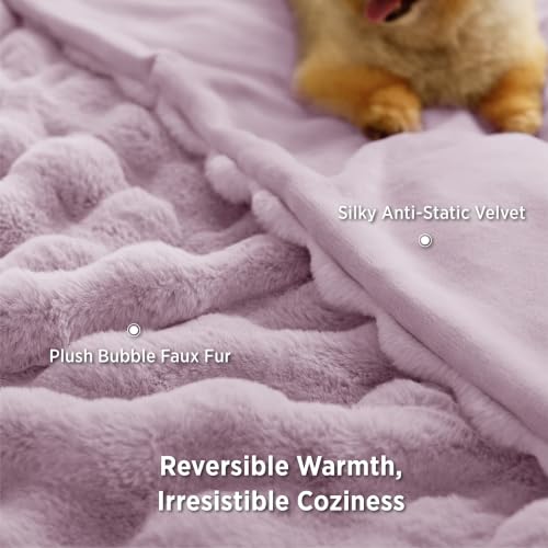 Image of Bedsure Fluffy Bubble Faux Fur Throw Blanket, 50 inchx60 inch, Light Purple