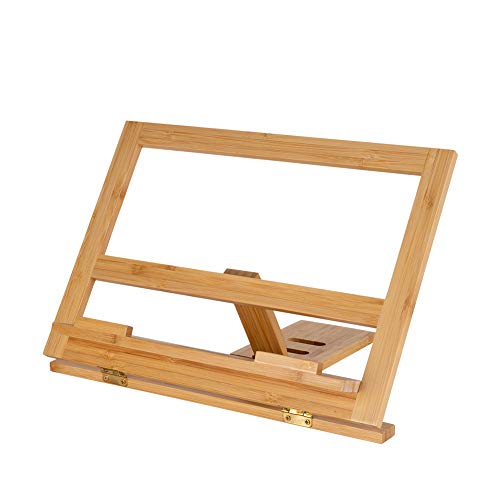 Bamboo Book Stand Adjustable Portable Copyholder Foldable Reading Desk Cookbook Tablet PC Music Bookstand Document Holder (Natural)