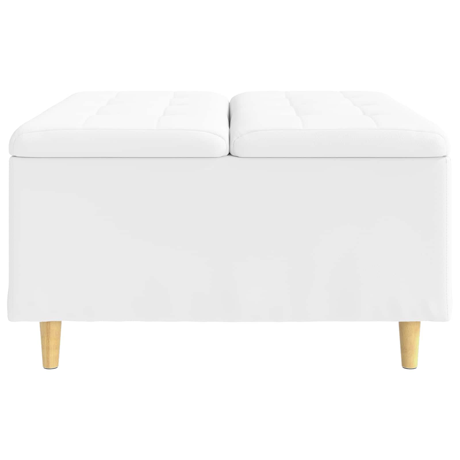Sottomano bianco in ecopelle, 80 x 80 x 45 cm, con superficie imbottita e spazio nascosto, gambe in legno, versatile, per soggiorno, camera da letto, corridoio