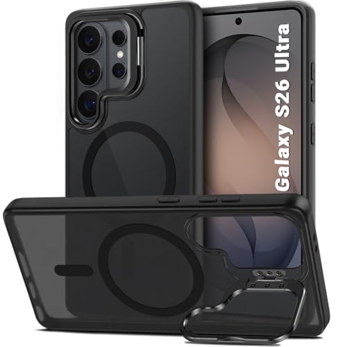 Image of TheGiftKart for Samsung S26 Ultra Case | Shockproof Hard Back Cover | Built-in Stand | Hybrid Shockproof Galaxy S26 Ultra Cover (PC & TPU, Matte Frosted Back, MagSafe Compatible, Translucent Black)
