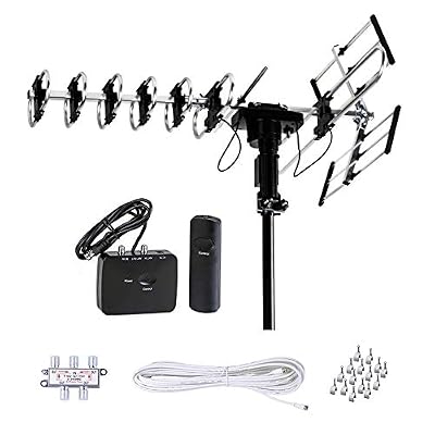 Five Star Outdoor Antenna HD TV 200 Miles Range with Motorized 360° Rotation, UHF/VHF/FM Radio with Infrared Remote Control Plus Installation Kit