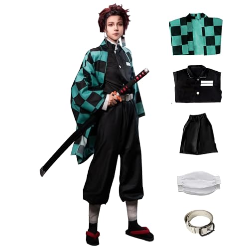 Rarashik Anime Cosplay Costume Mens Kimono Outfit Halloween party costume (M, Tanjirou)