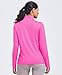 PINSPARK Long Sleeve Workout Shirts for Women Miosture Wicking Hiking Shirt Quarter Zip Running Top V Neck Golf Shirts, Hot Pink Large