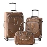 Western Brown Tooled - 3-Piece Luggage Set - (1) Large 16x10x26in Suitcase - (1) Medium 13.5x9x20in Suitcase - (1) 16x7.5x11in Carry On Bag