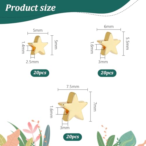 PH PandaHall 3 Sizes 18K Gold Plated Star Beads 60pcs Twinkle Star Beads Long-Lasting Spacer Bead Metal Stars Bead for Jewellery Making Summer DIY Craft Necklace Bracelet Earring - Image 2