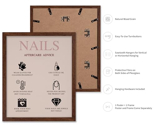 Image of Poster Master Nails Aftercare Advice Print - Fashion Poster - Manicure Art - Trendy Gift for Men, Women & Fashionista - Chic Decor for Salon, Spa or Nail Bar - 11x14 Brown Framed