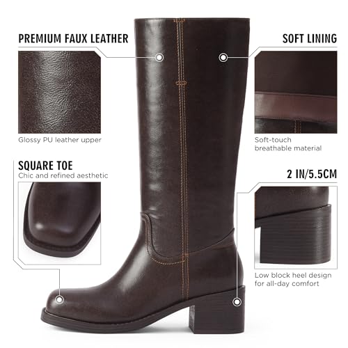 Image of Adolilove Mid Calf Boots for Women Chunky Block Low Heel Square Toe Comfortable Casual Trendy Stylish Boots