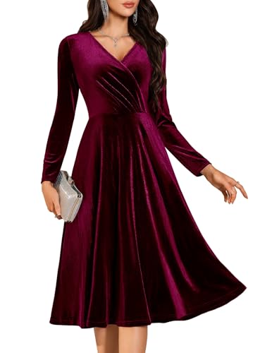 BeryLove Velvet Midi Cocktail Formal Gowns Evening Party Christmas Dresses Long Sleeve Winter...