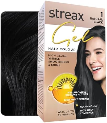 Streax Gel Hair Colour for Women & Men, Natural Black 1, 150 ml | Hair Colour Black| 100% Grey Coverage | Long Lasting Hair Color, Easy to Use | Ammonia-Free Hair Color, Lasts Up to 20 Washes