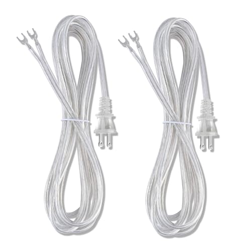 Lamp Cord 12 Foot Lamp Power Cord with End Plug UL Listed Wire Lead for Lamp Repair SPT-1 18AWG (Clear Silver 12FT / 2PCS)