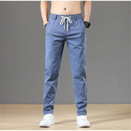 Men's Casual Slim Fit Trousers Cotton Drawstring Mid-Rise Elastic Waist Business Office Trousers3