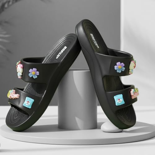 Image of DOCTOR EXTRA SOFT Women's Comfort Double Straps EVA Slip-On Slippers with Cute Charms| Lightweight, Trendy Summer Beach, Pool, Indoor & Outdoor Wear Slide| Soft Cushion Sole Sandals Daily Mules D-540