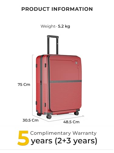 Image of EUME Aerotop Checkin Trolley Bag Large | Space Saving Top Open Suitcase | Expandable Hardshell Polycarbonate Luggage | TSA Lock, Anti Theft Zipper, Super Silent Wheels | 105L Carmine Red