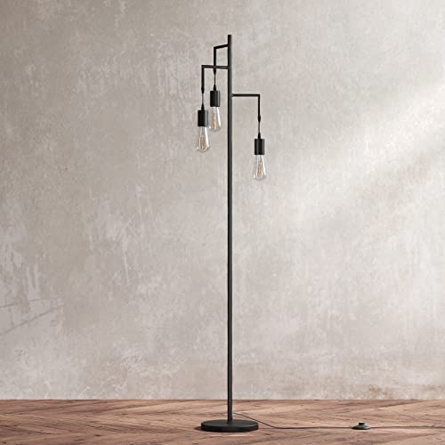 Sunmory Farmhouse Industrial Floor Lamp For Living Room,Standing Tree Floor Lamp With 3 Edison Led Bulbs ,Rustic Floor Lamps For Living Room，Bedroom，Black Floor Lamp,Tall Lamps For Living Room，Office #TOP5