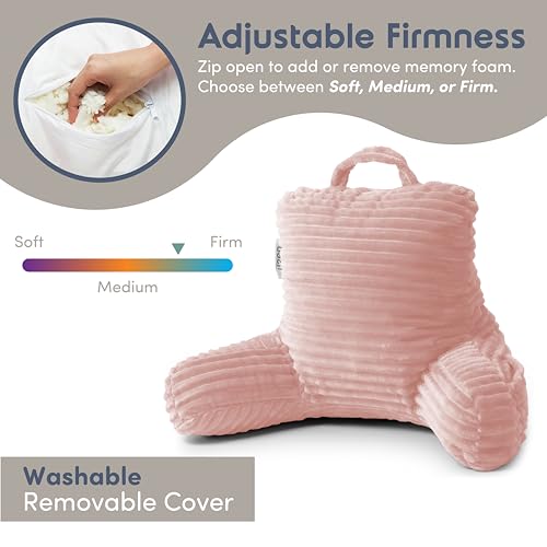 Image of Nestl Reading Pillow for Kids & Teens with Shredded Memory Foam, Luxe Cut Plush Backrest Pillows for Reading and Gaming, for use on Couch or Bed, Adjustable Support with Washable Cover Peach Beige