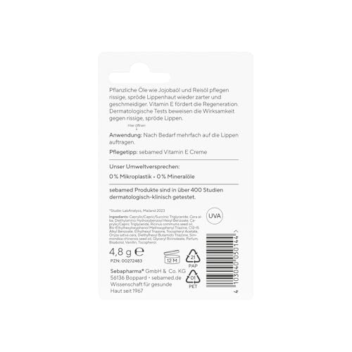 Sebamed schützende Lippenpflege, Lippenpflegestift mit Lichtschutzfaktor 30, für trockene und rissige Lippen, pflegt intensiv mit pflanzlichen Ölen, ohne Mineralöle