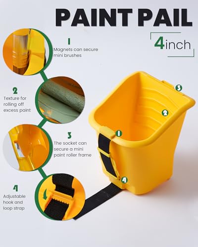 Image of Voomey Paint Bucket Hand Held 4in Foam Rollers Kit 18pcs for Detail Work | Magnetic Holder & No-Drip Edge, 2in Brush, 3 Liners, Ideal for Wall & Corners
