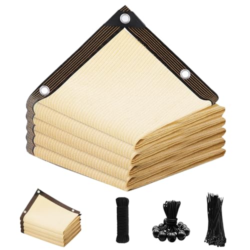 90% Sun Shade Cloth Shade Fabric with Grommets 10'x14' Shade Fabric Pergola Shade Cover Canopy Mesh Tarp Sun Screens for Outdoor Patio Garden (Beige)
