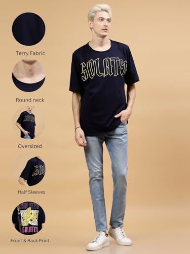 Image of Rigo Back Printed Half Sleeves Round Neck Oversized T-Shirt for Men | Drop Shoulder T-Shirt for Men | Loose Baggy Fit T-Shirt for Men
