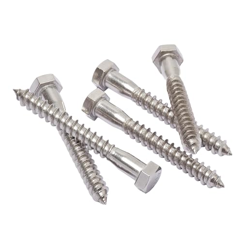 Image of Bolt Dropper 3 /8 inch x 3 inch Stainless Hex Head Lag Bolt Screws, (25 Pack), 304 (18-8) Stainless Steel Coach Bolts /Large Screws for Wood with Plain Finish by Bolt Dropper