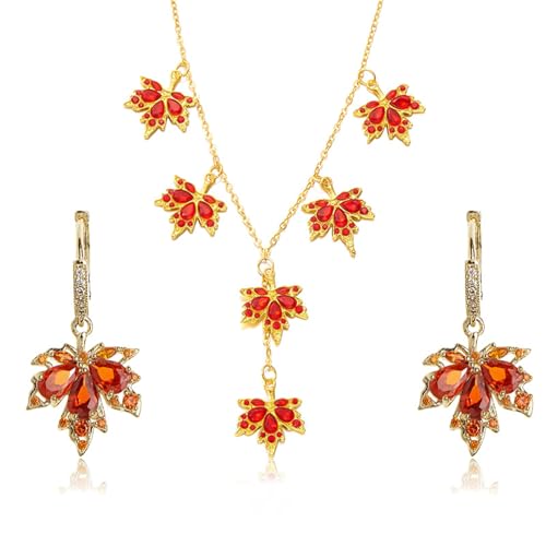 MALOYANVE Maple Leaf Earring Necklace Set for women Thanksgiving Cute