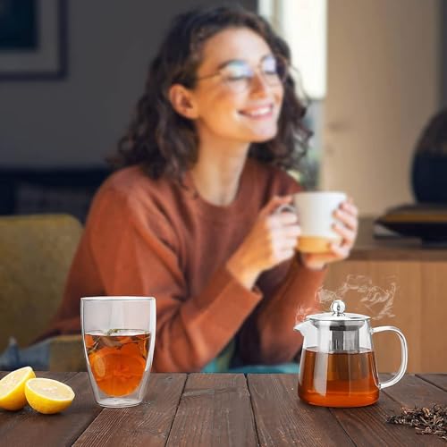 Image of Borosilicate Glass stovetop Kettle with Stainless Steel Infuser teapot to Infuse Tea Coffee Black Tea harbal kadha Tea Pot for Making Green Tea (550 ML Tea Kettle)
