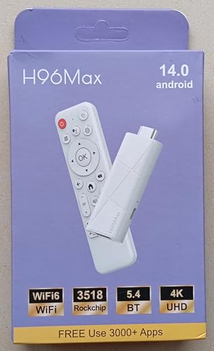 H96Max Android 14.0 TV Stick 4K UHD, WiFi 6, Bluetooth 5.4, 3518 Rockchip, 2GB RAM, 16GB ROM, HDMI Streaming Media Player mit Fernbedienung