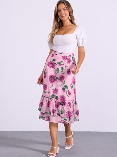 Image of Allegra K Women's Printed Skirt 2025 Weekend Trendy Summer Chiffon Ruffle Tiered Flowy Midi Skirts