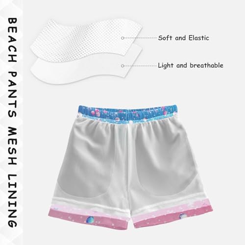 Pigsaly Boys Swim Trunks Cute Light Pink Blue Gradient Flashing Glitter Boys Board Shorts Swimsuit Swimwear Bathing Suit S4