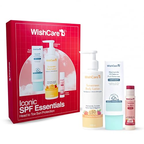 Image of WishCare SPF 50 Head-to-Toe Sun Protection Range | Sunscreen Body Lotion + Niacinamide Face Sunscreen + SPF Lip Balm | Lightweight, Non Greasy & No White Cast | 200ml + 50g + 5g
