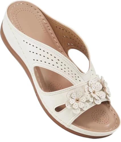 Sandals for Women Dressy Flower Slippers Open Toe Orthotic Sandals Casual Slides Non Slip Summer Low Wedges