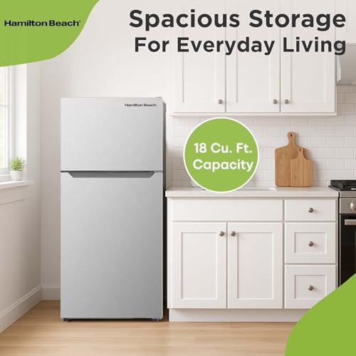 HAMILTON BEACH, Frost Free Top Mount 2 Door Apartment Size Refrigerator with Freezer, STAINLESS, 18 CU FT - Additional View