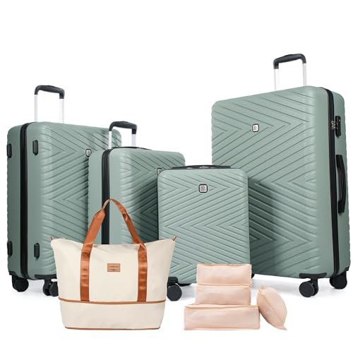 Image of Travelhouse 9-Piece Hardshell Luggage Set with Spinner Wheels & TSA Lock | Lightweight ABS suitcase set: 16 inch, 20 inch, 24 inch, 28 inch hardside suitcases + tote bag + packing cubes