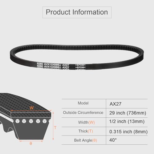 Image of uxcell AX27 EPDM V-Belt, Raw Edge Cogged Industrial Rubber V Belt 1 /2 inch Width x 27 inch Inside Circumference