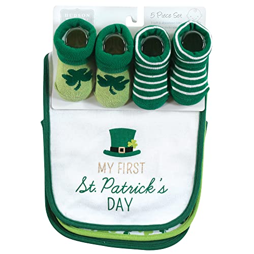 Image of Hudson Baby Unisex Baby Cotton Bib and Sock Set, Lucky Charm, One Size