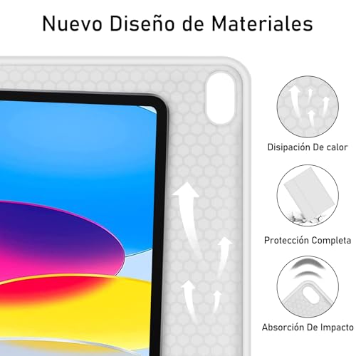 Funda con Teclado Español Ñ para iPad 10.ª Generación 2022, iPad 10,9 Pulgadas con Teclado, Ultra Delgada Funda con Portalápices,Teclado Bluetooth Magnético Desmontable para 10.ª Gen 2022- Gris - imagen 6