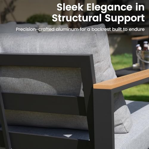 Image of Sundale Outdoor Aluminum Patio Furniture Set, 4 Piece Outdoor Conversation Sets with Coffee Table and 6 inch Thick Cushions, All Weather Outdoor Sectional Set for Deck, Lawn, Yard (Grey)