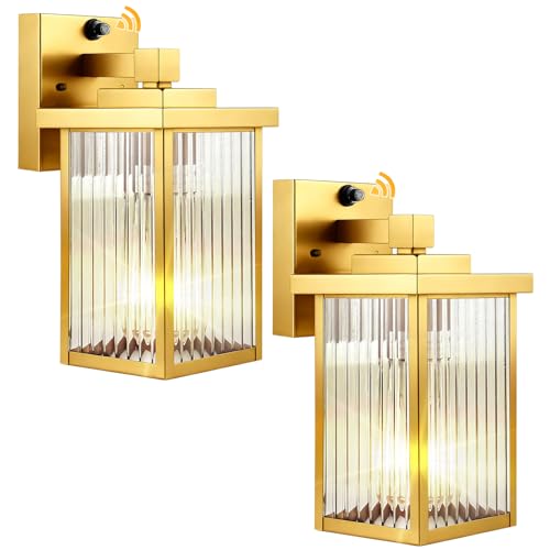 Image of 2 Pack Dusk to Dawn Outdoor Lighting, Waterproof Outdoor Porch Light with Tempered Glass, Outdoor Light Fixture for House Exterior Front Door Garage Patio (Gold Color)